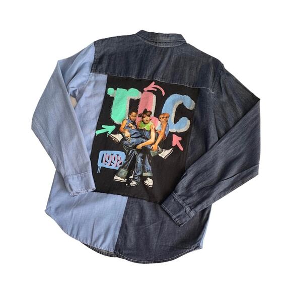 Via Penny Lane Reworked Apparel | TLC Graphic Upcycled Chambray Button Up Shirt - Picture 10 of 10